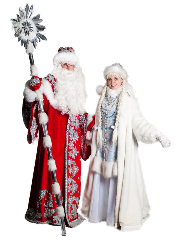 Дед мороз и Снегурочка на прозрачном белом фоне